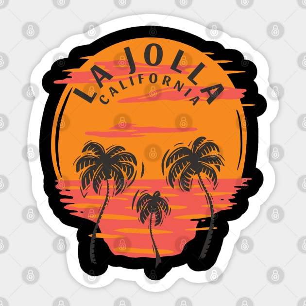 La Jolla California Sunset Skull and Palm Trees Sticker by Eureka Shirts